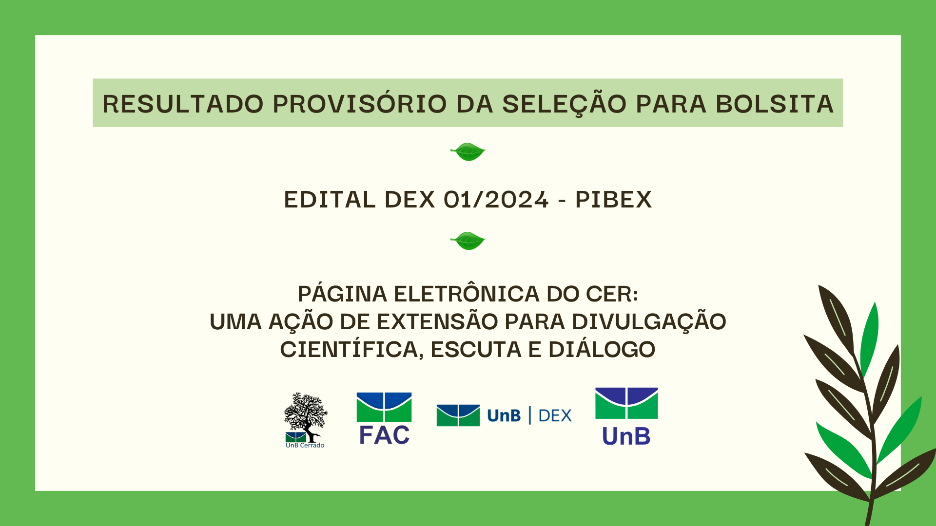 Resultado provisório da seleção para bolsista em projeto de extensão